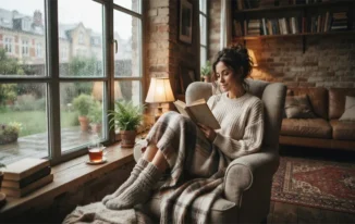Cozy Rainy Day Aesthetic of a Woman Reading a Book by the Window