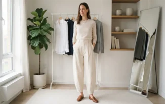 High-Waisted Cotton Barrel Leg Trousers for Capsule Wardrobes