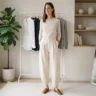 High-Waisted Cotton Barrel Leg Trousers for Capsule Wardrobes