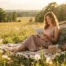 Woman Reading a Book Outside in a Sun-Dazed Meadow Lifestyle Portrait